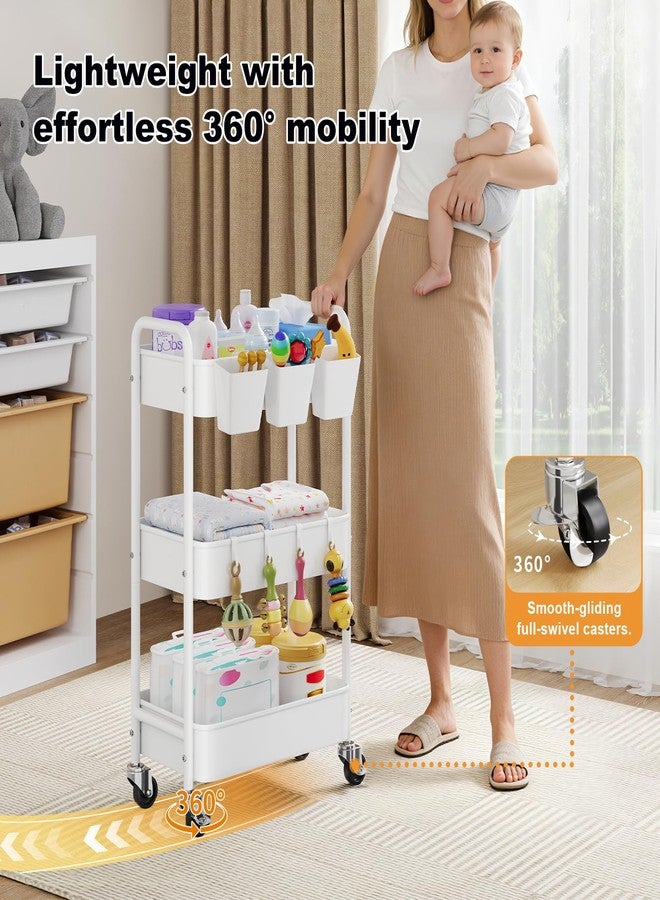 Aofure Diaper Cart Organizer with Wheels, Baby Girl Newborn Essentials Must Haves, 3 Tier Rolling Bedside Cart for Nursery Stuff, Baby Organizers and Storage Diaper Caddy Carts for Changing Table, White - Image 5